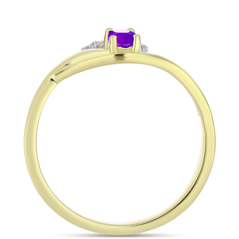 Goldplattierter Silberring mit lila Achat und weißem Topas 2 