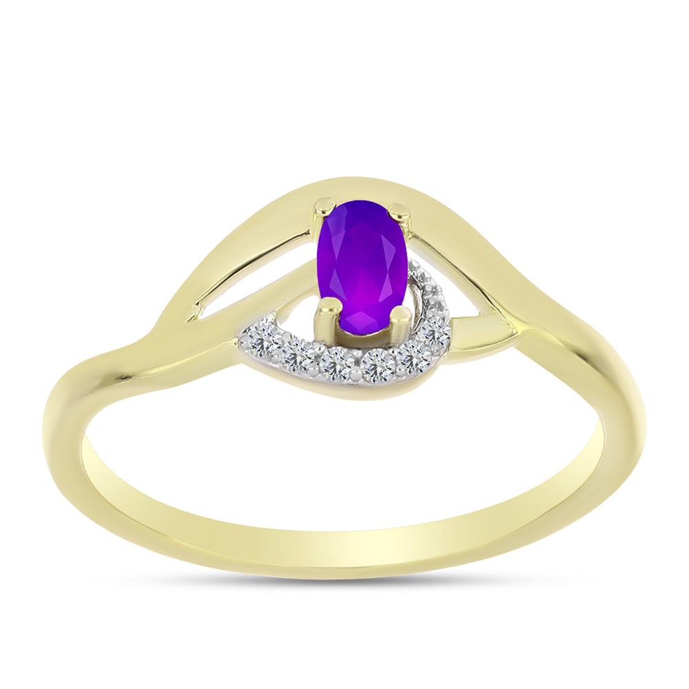 Goldplattierter Silberring mit lila Achat und weißem Topas 3 