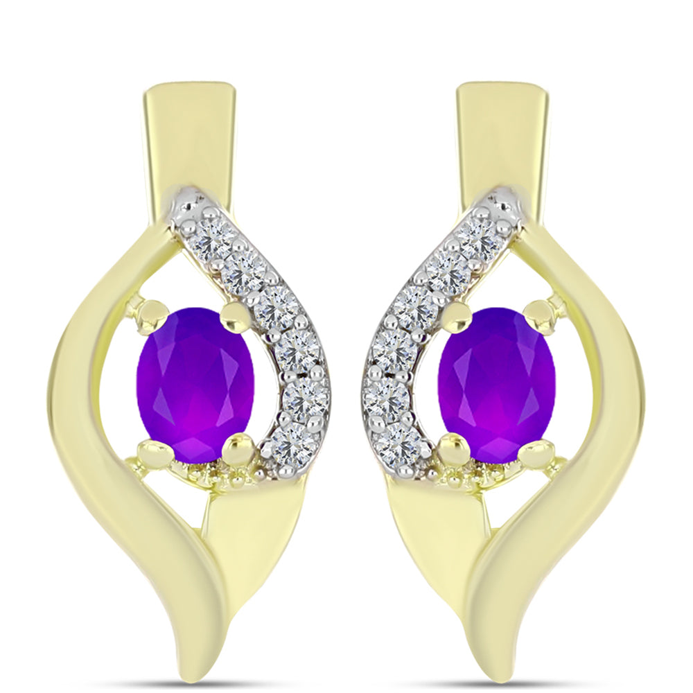 Goldplattierte Silberohrringe mit lila Achat und weißem Topas 3 