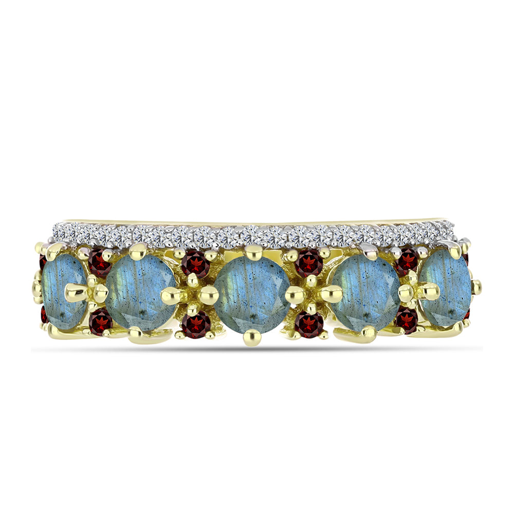 Goldplattierter Silberring mit Labradorit und Barton Granat 1 