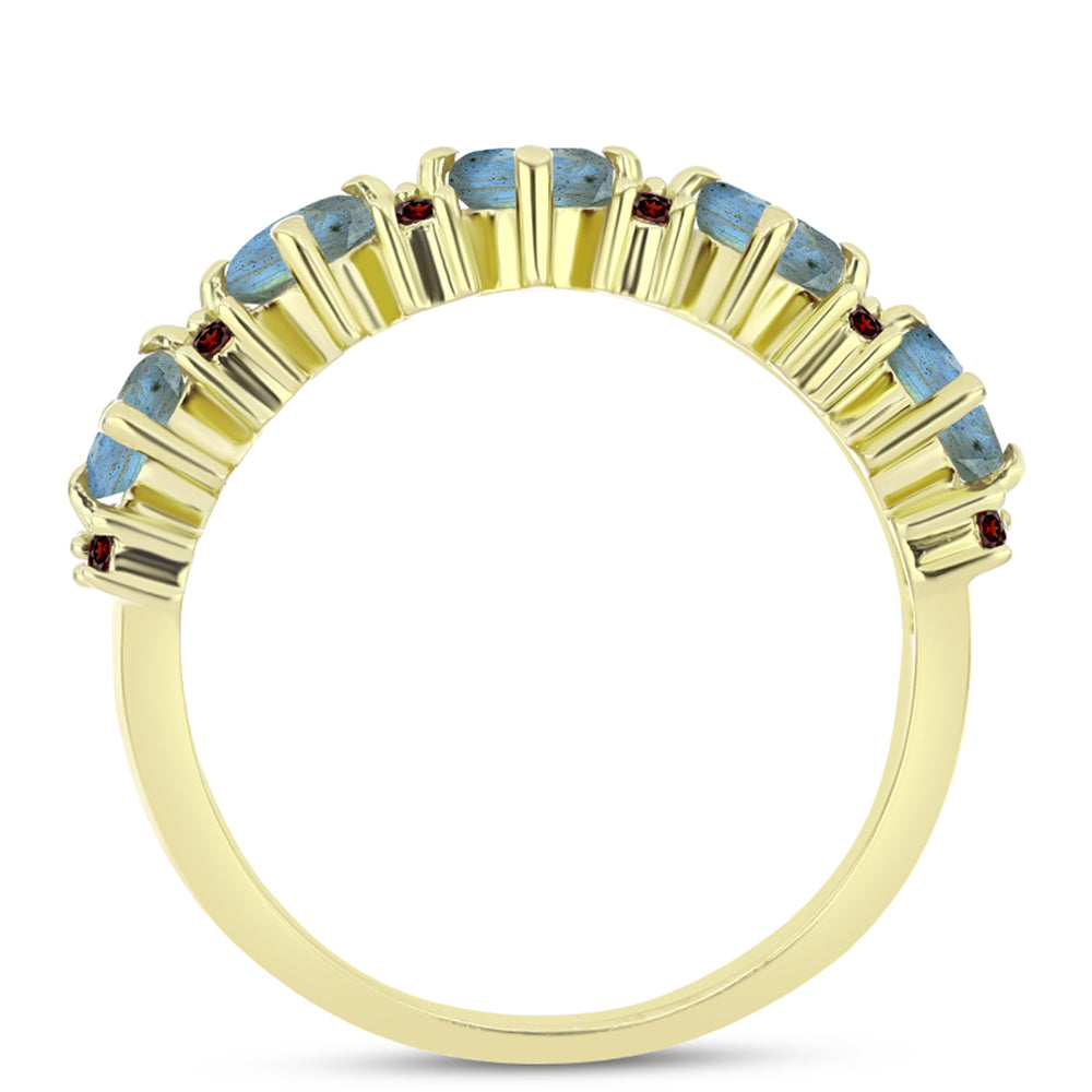 Goldplattierter Silberring mit Labradorit und Barton Granat 2 