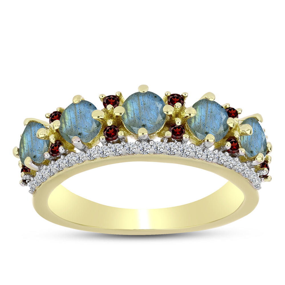 Goldplattierter Silberring mit Labradorit und Barton Granat