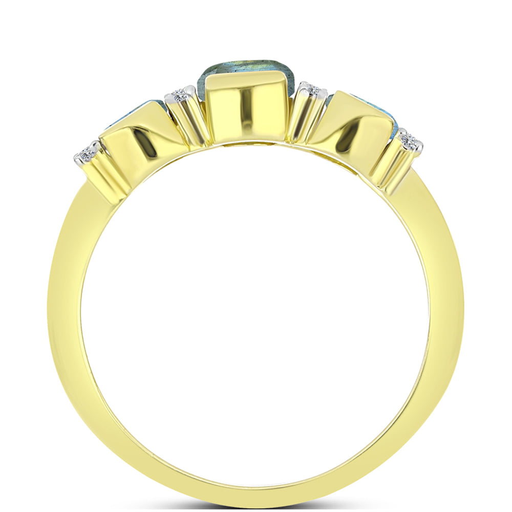 Goldplattierter Silberring mit Labradorit und weißem Topas 2 