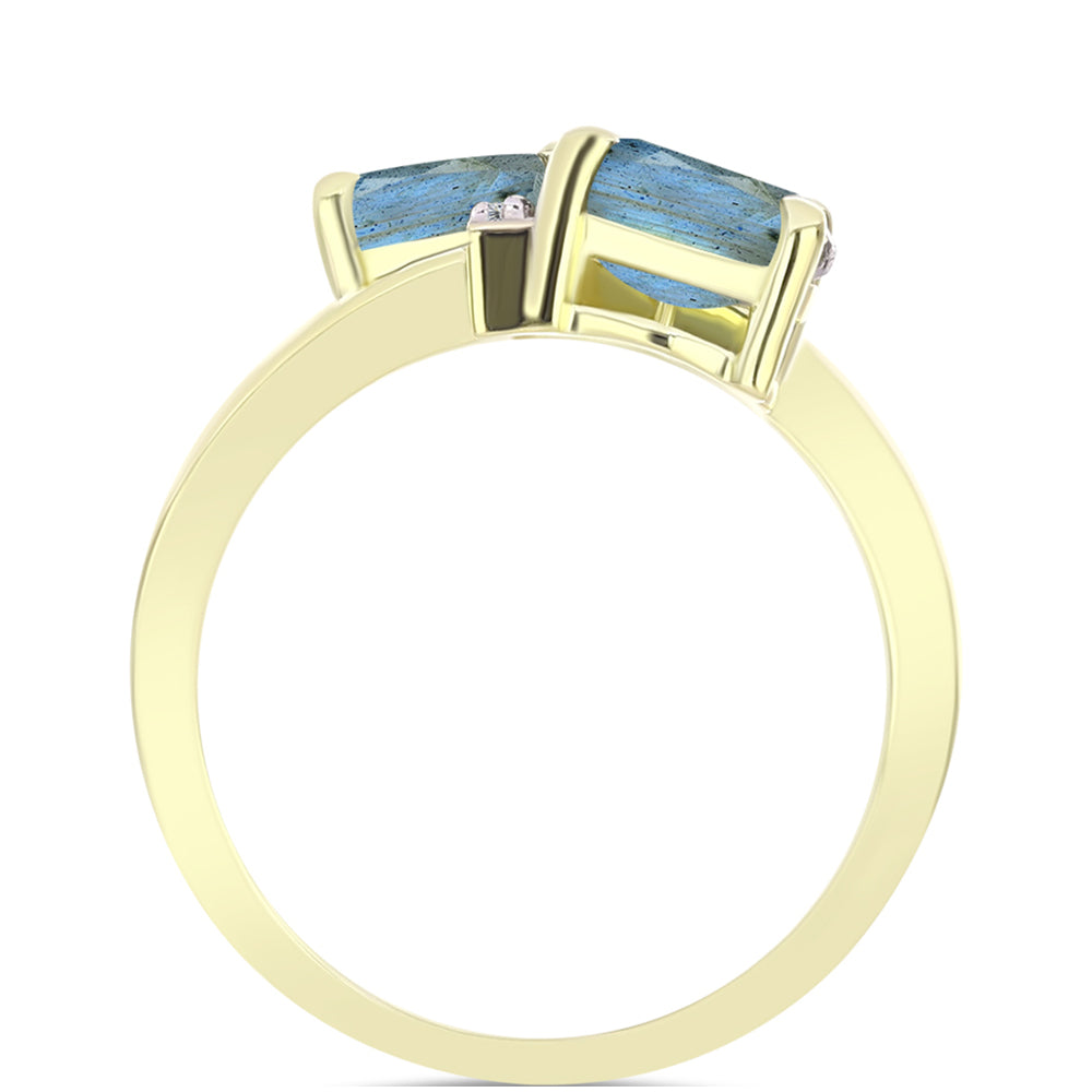 Goldplattierter Silberring mit Labradorit und weißem Topas 2 