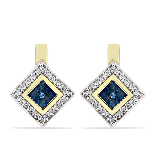 Goldplattierte Silberohrringe mit blauem Diamant und weißem Topas
