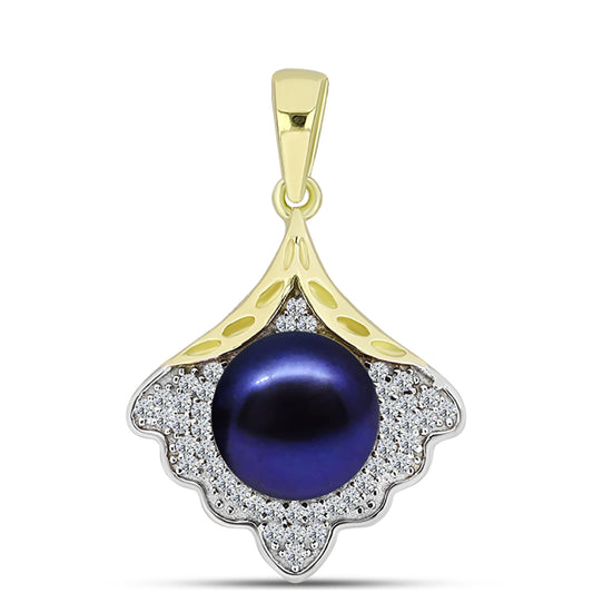 Goldplattierter Silberanhänger mit schwarze Süßwasserperle und weißem Topas