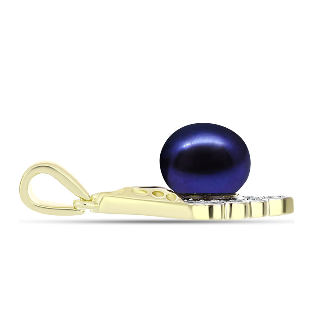 Goldplattierter Silberanhänger mit schwarze Süßwasserperle und weißem Topas