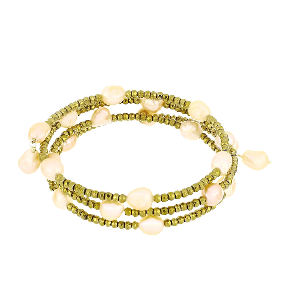 Goldplattiertes Silberarmband mit pfirsichfarbener Süßwasserperle 1 