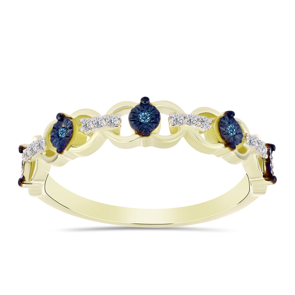 Goldplattierter Silberring mit blauem Diamant und weißem Topas 3 