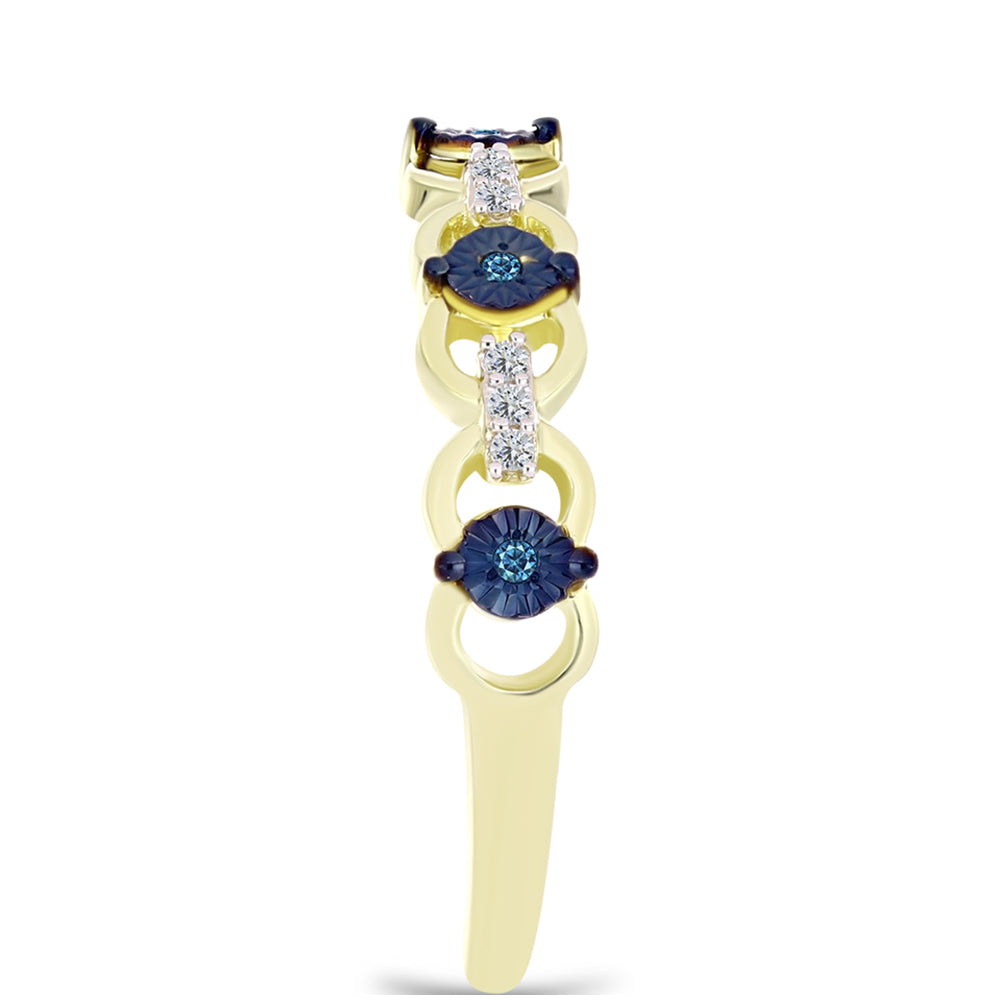 Goldplattierter Silberring mit blauem Diamant und weißem Topas 8 