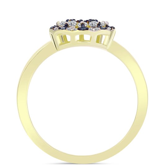 Goldplattierter Silberring mit blauem Diamant und weißem Topas