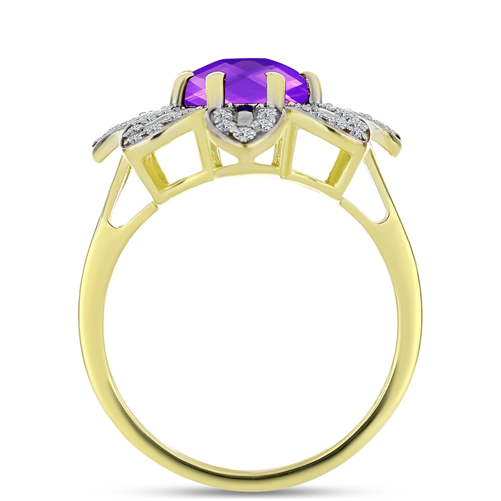 Goldplattierter Silberring mit lila Achat und weißem Topas 2 