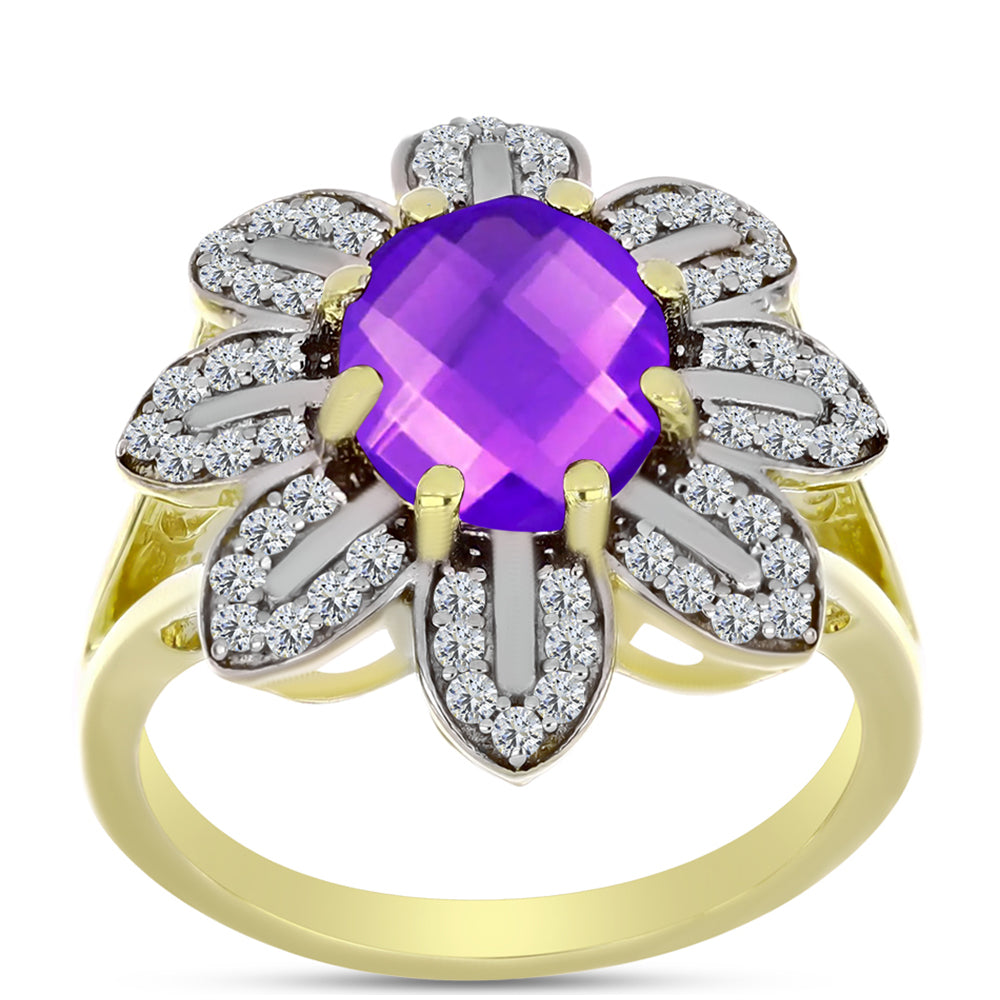 Goldplattierter Silberring mit lila Achat und weißem Topas 3 