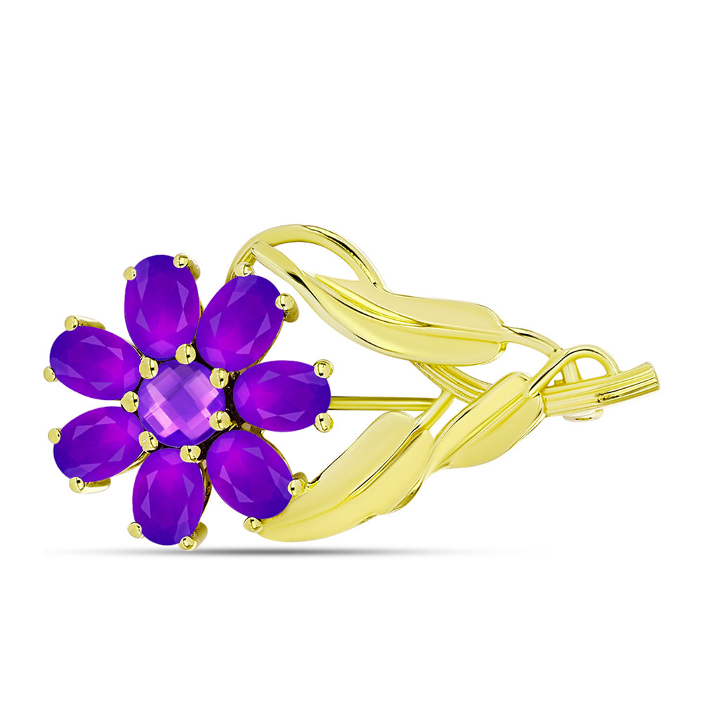 Goldplattierte Silberbrosche mit lila Achat 1 