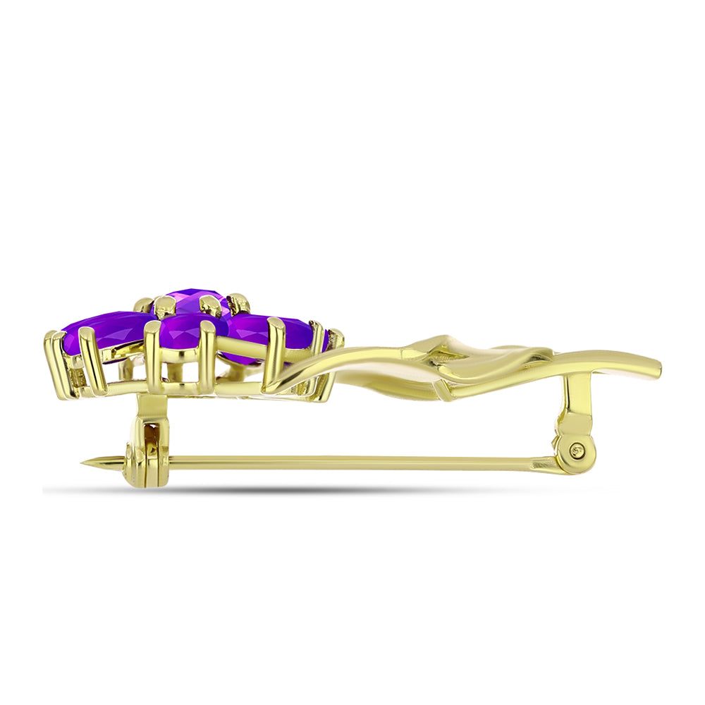 Goldplattierte Silberbrosche mit lila Achat 2 