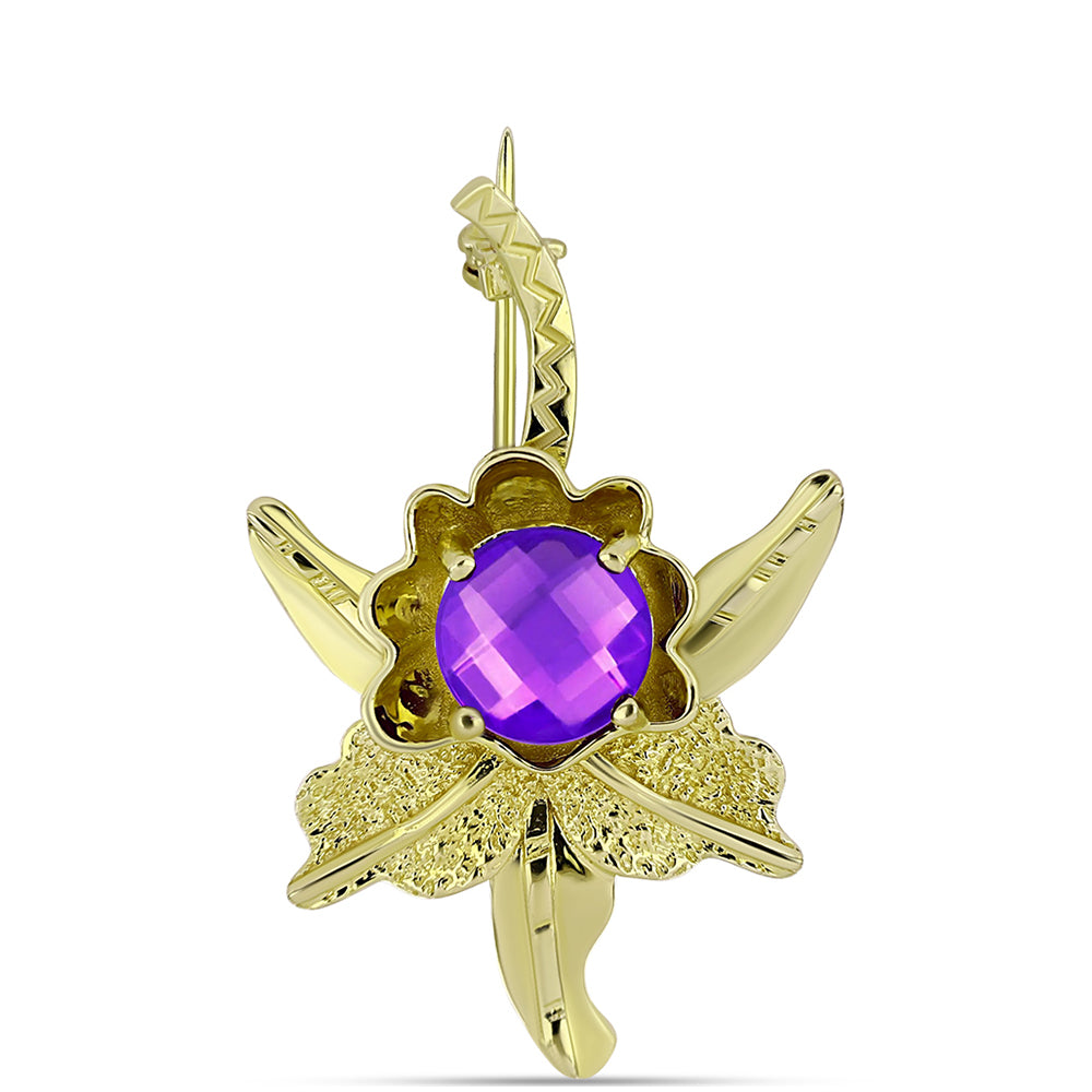 Goldplattierte Silberbrosche mit lila Achat