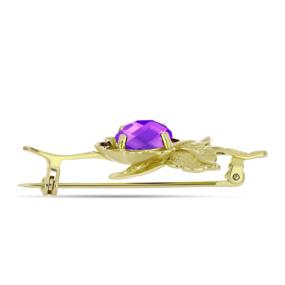 Goldplattierte Silberbrosche mit lila Achat 2 
