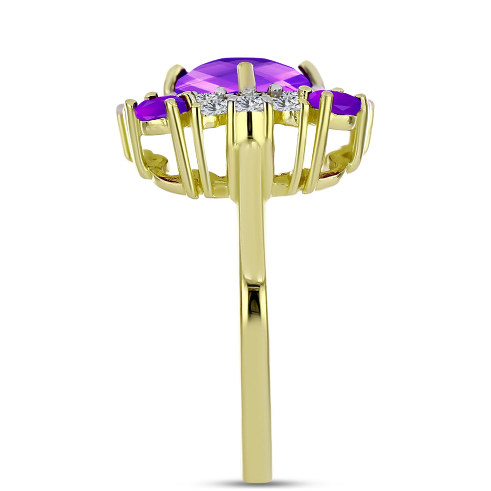 Goldplattierter Silberring mit lila Achat und weißem Topas 4 