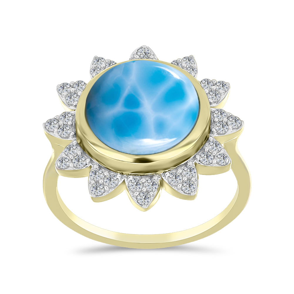 Goldplattierter Silberring mit Larimar und weißem Topas 3 