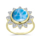 Goldplattierter Silberring mit Larimar und weißem Topas