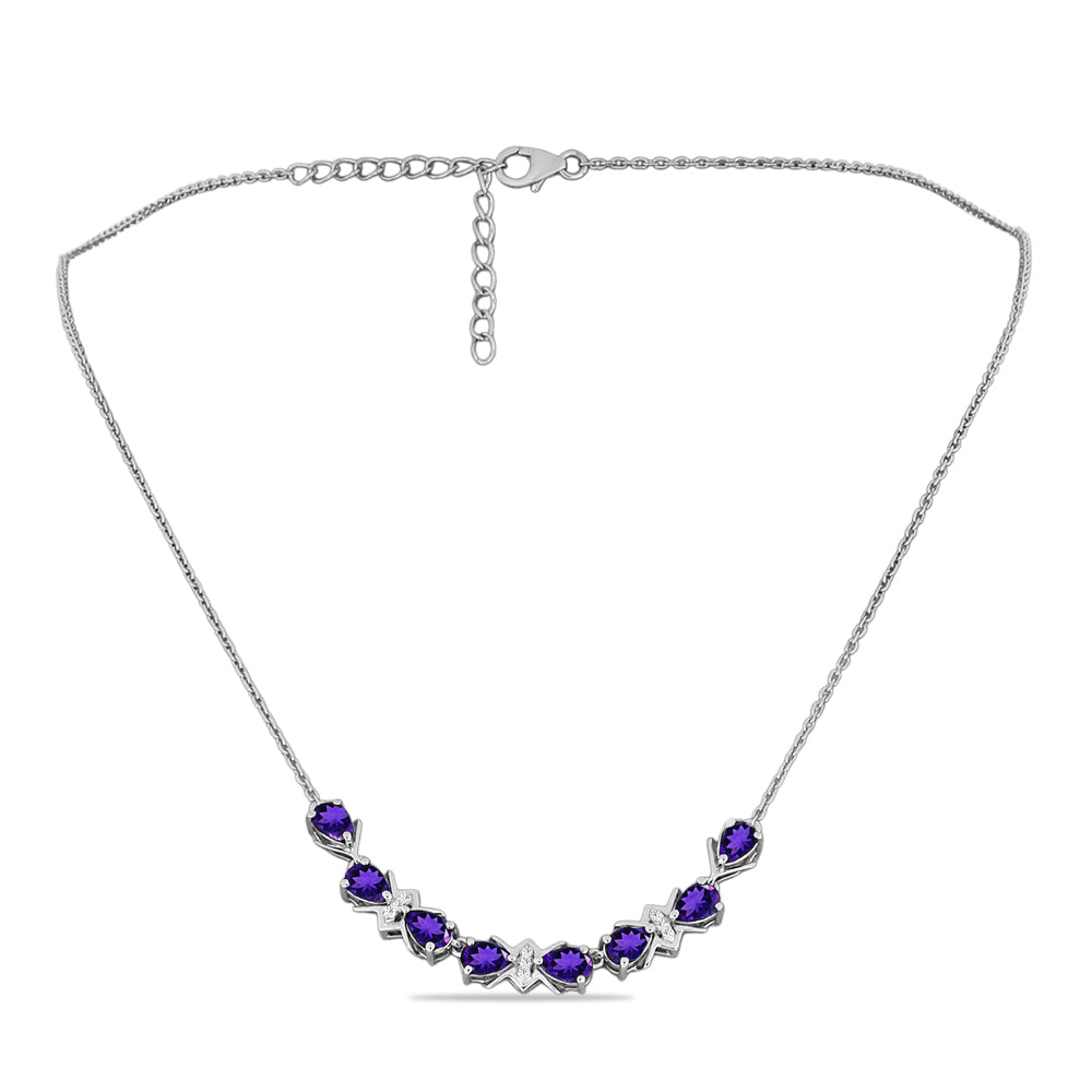 Silberhalskette mit marokkanischem Amethyst und weißem Topas