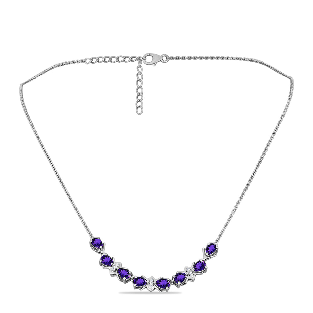 Silberhalskette mit marokkanischem Amethyst und weißem Topas 2 