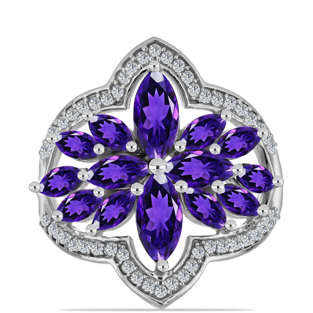 Silberring mit marokkanischem Amethyst und weißem Topas