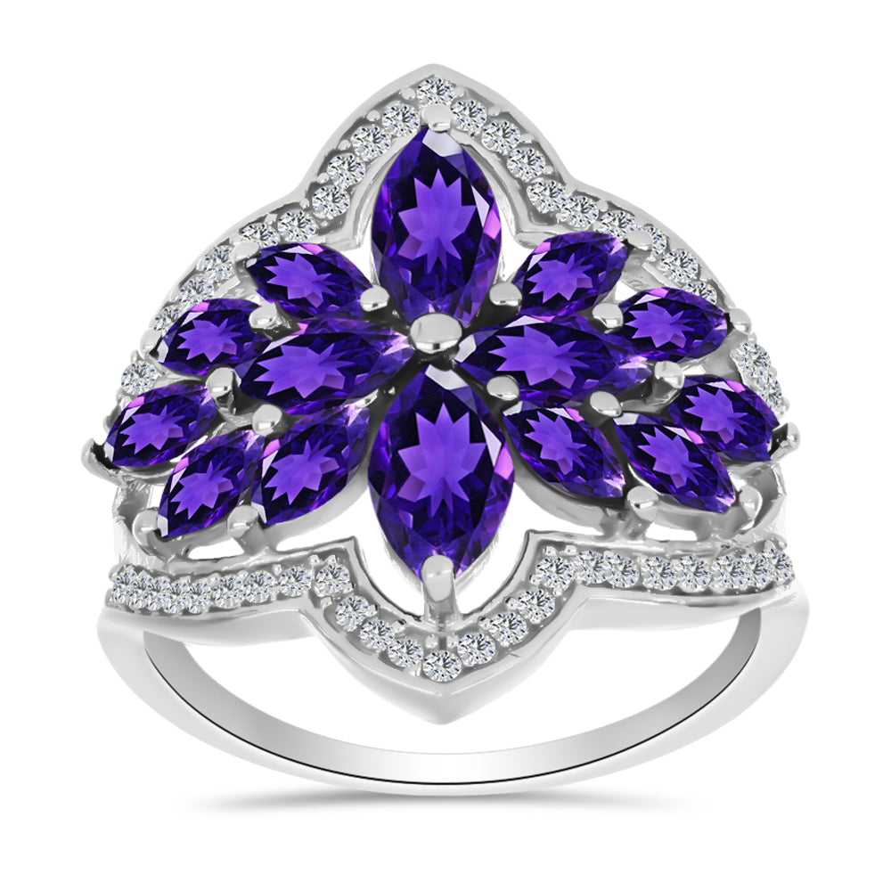 Silberring mit marokkanischem Amethyst und weißem Topas