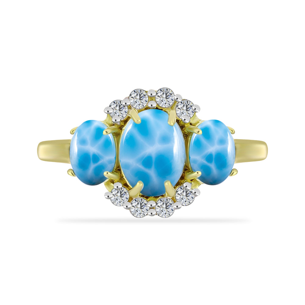 Goldplattierter Silberring mit Larimar und weißem Topas