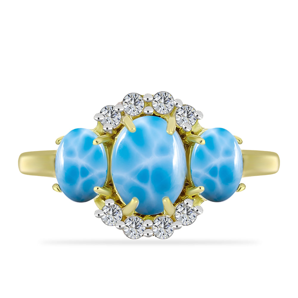 Goldplattierter Silberring mit Larimar und weißem Topas