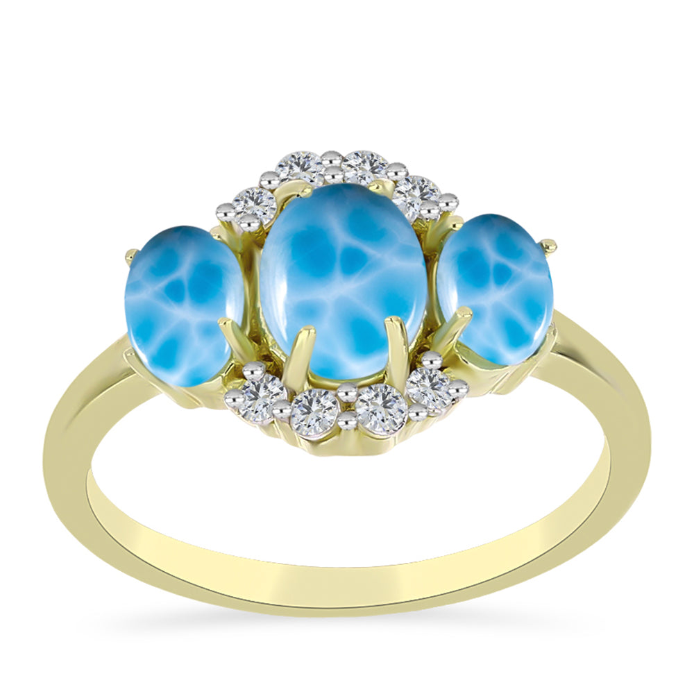 Goldplattierter Silberring mit Larimar und weißem Topas 7 