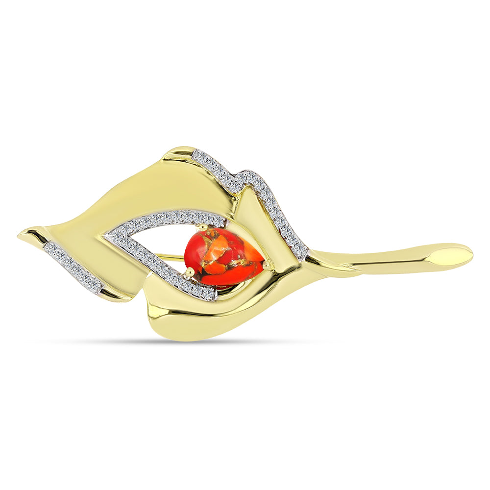 Goldplattierte Silberbrosche mit Mohave-Türkis und weißem Topas