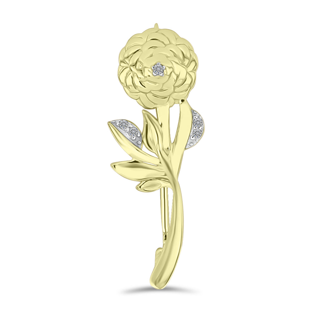 Goldplattierte Silberbrosche mit weißem Diamant