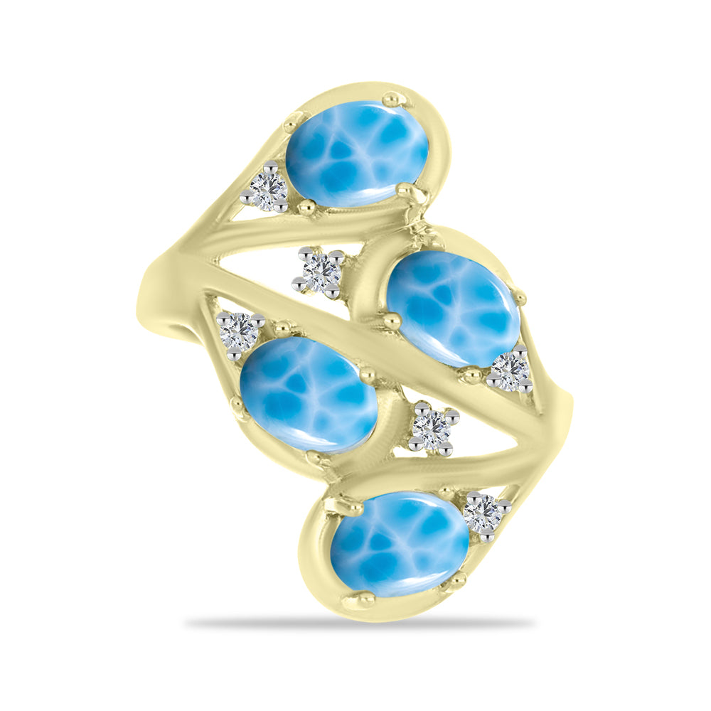 Goldplattierter Silberring mit Larimar und weißem Topas 1 