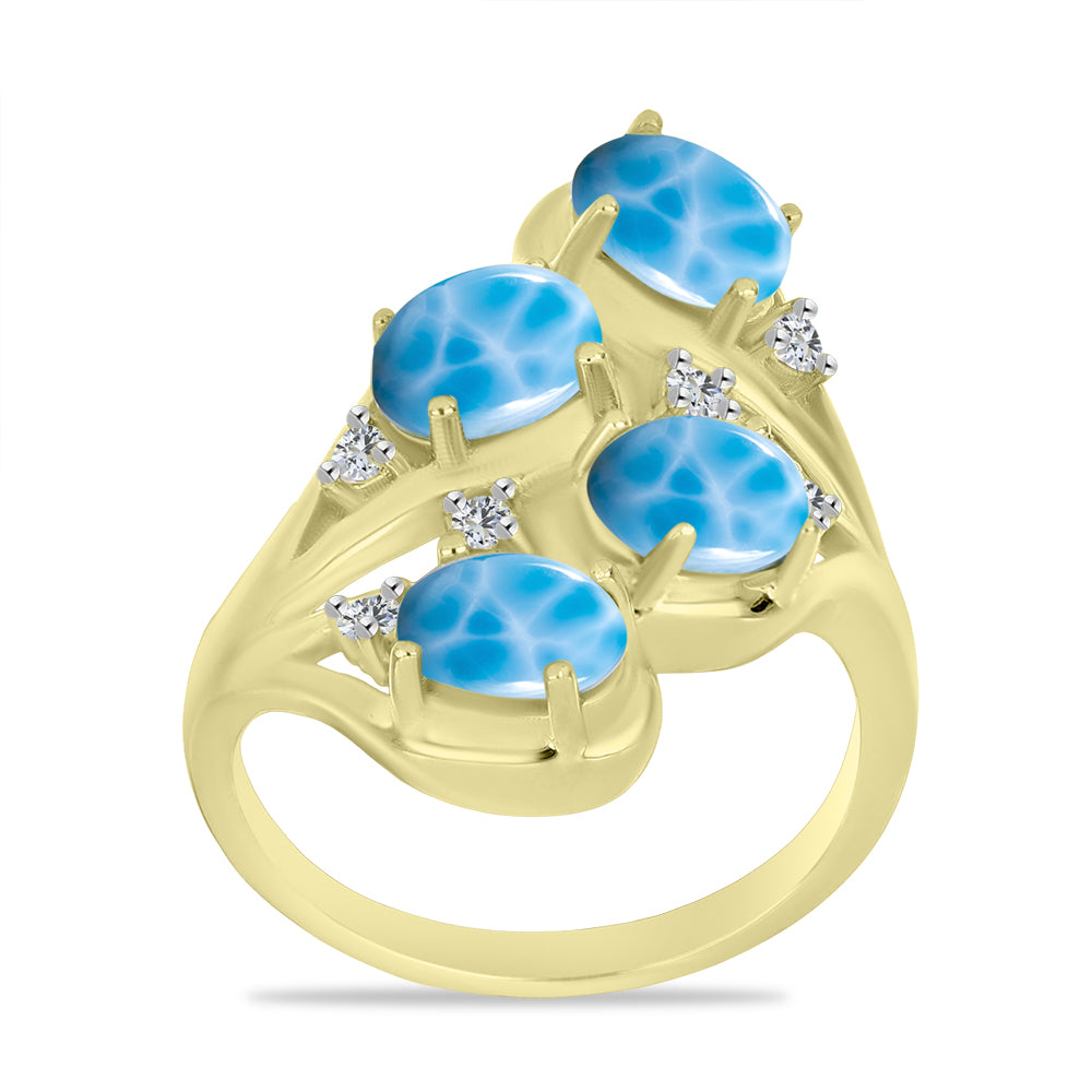 Goldplattierter Silberring mit Larimar und weißem Topas