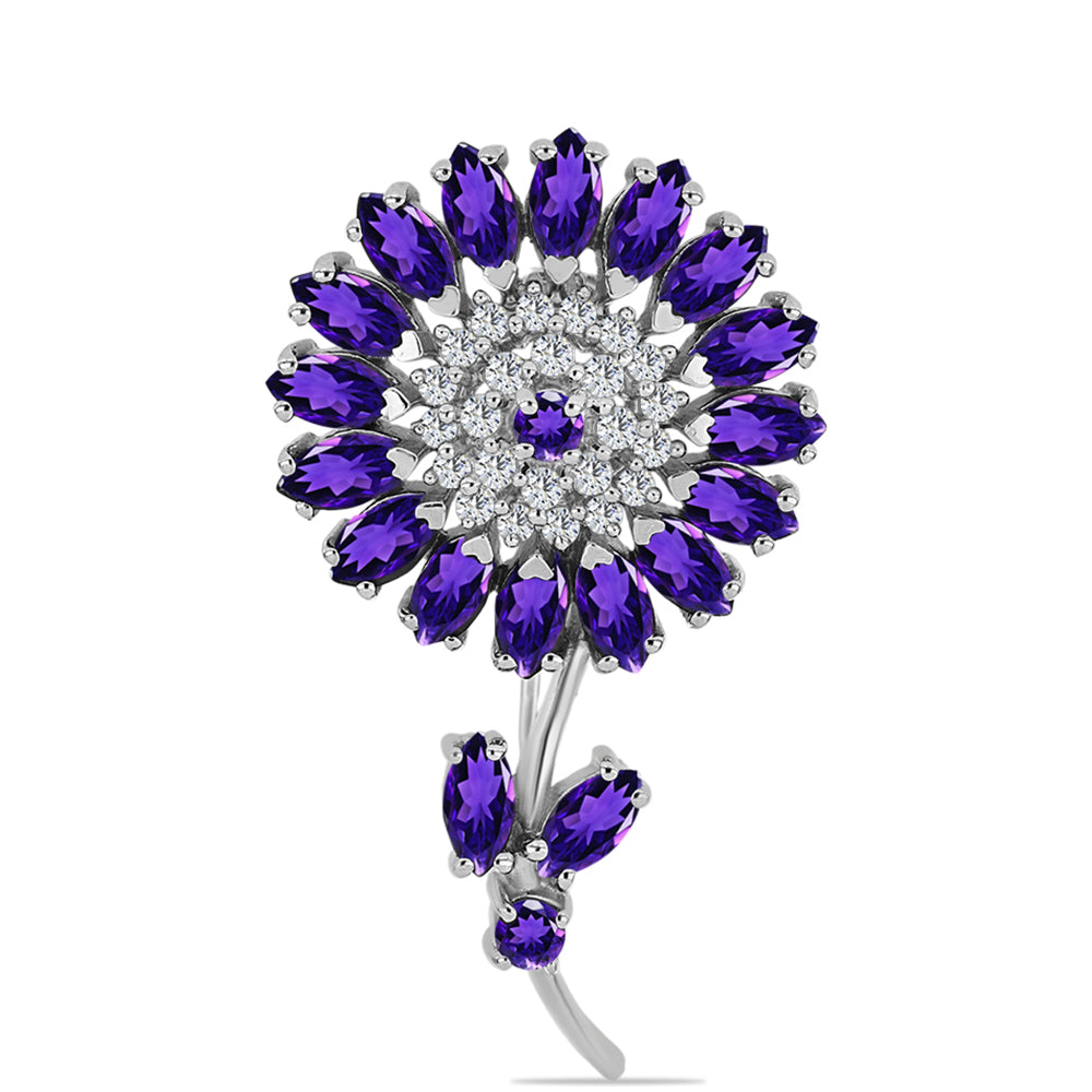 Silberbrosche mit marokkanischem Amethyst und weißem Topas