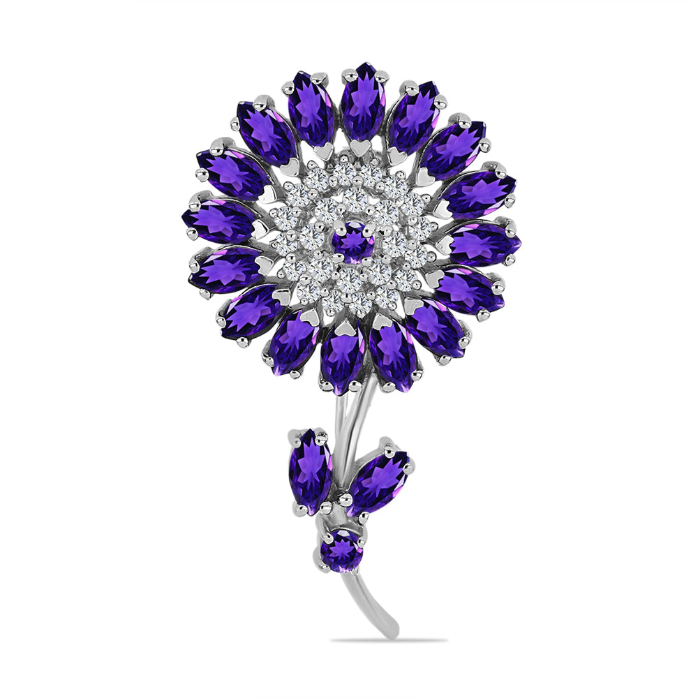 Silberbrosche mit marokkanischem Amethyst und weißem Topas