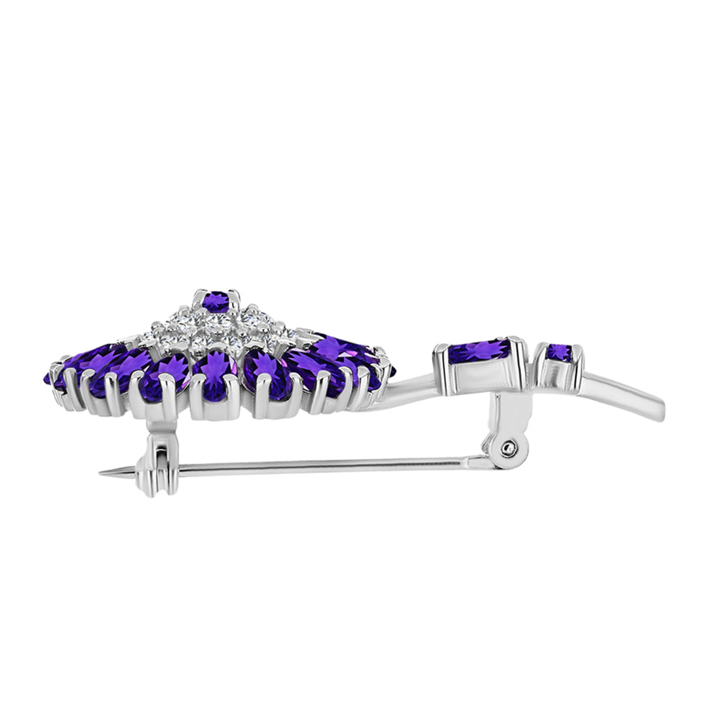 Silberbrosche mit marokkanischem Amethyst und weißem Topas