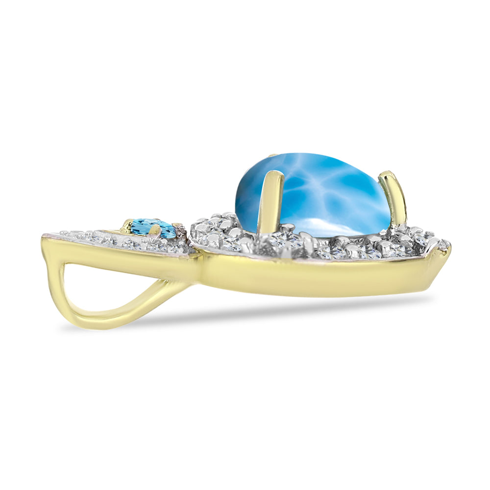 Goldplattierter Silberanhänger mit Larimar und schweizerischem Blautopas 2 