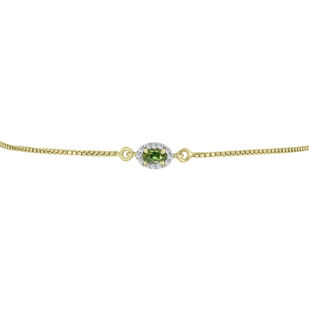 Goldplattiertes Silberarmband mit grünem Saphir und weißem Topas