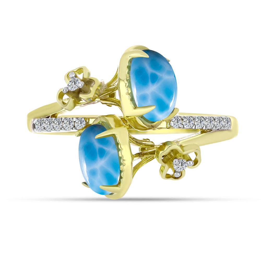 Goldplattierter Silberring mit Larimar und weißem Topas 1 