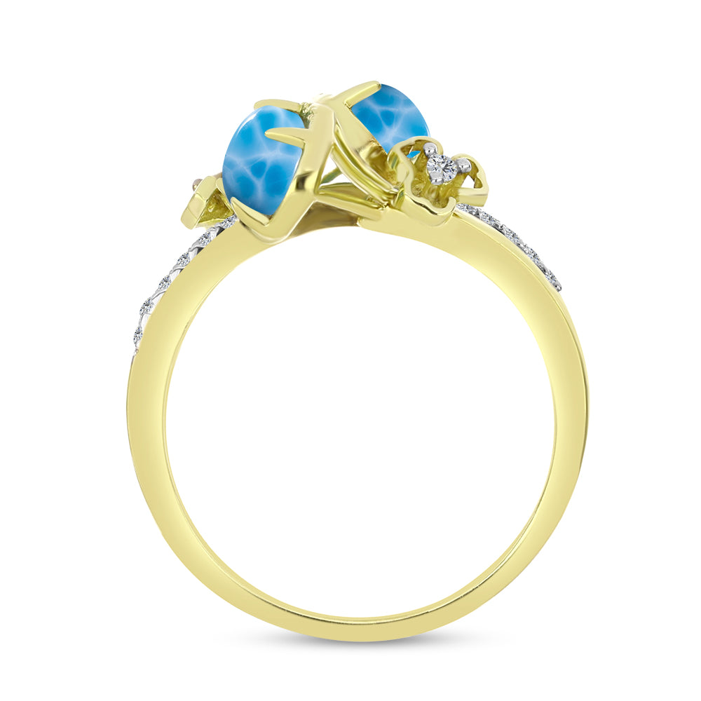 Goldplattierter Silberring mit Larimar und weißem Topas