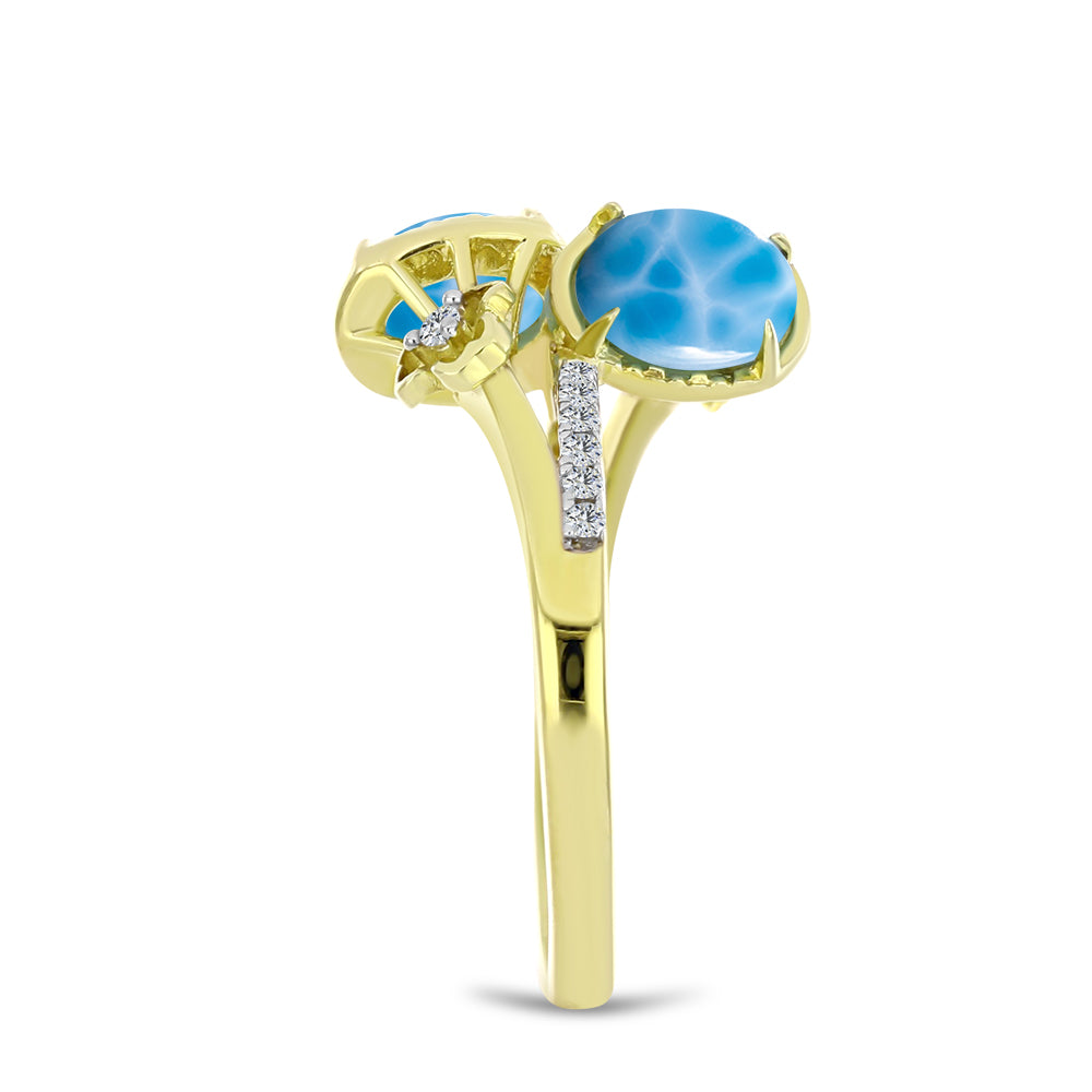 Goldplattierter Silberring mit Larimar und weißem Topas 4 
