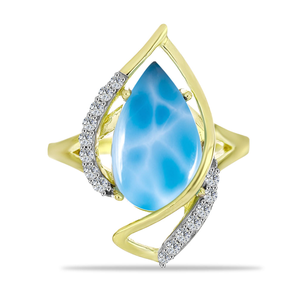 Goldplattierter Silberring mit Larimar und weißem Topas