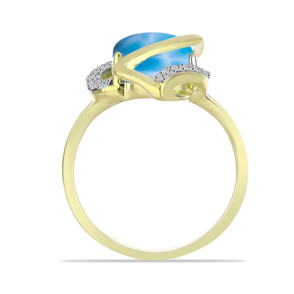 Goldplattierter Silberring mit Larimar und weißem Topas