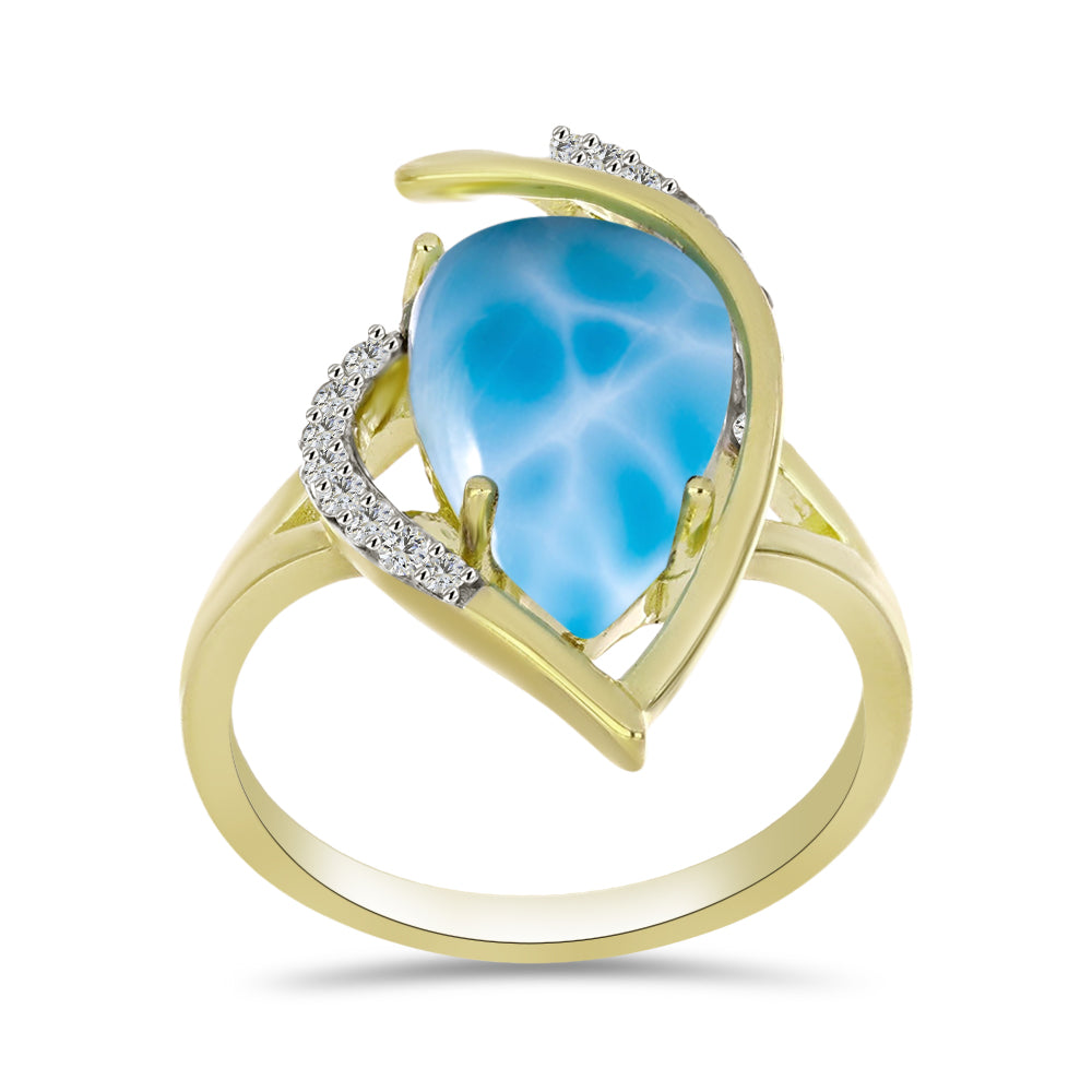 Goldplattierter Silberring mit Larimar und weißem Topas 4 