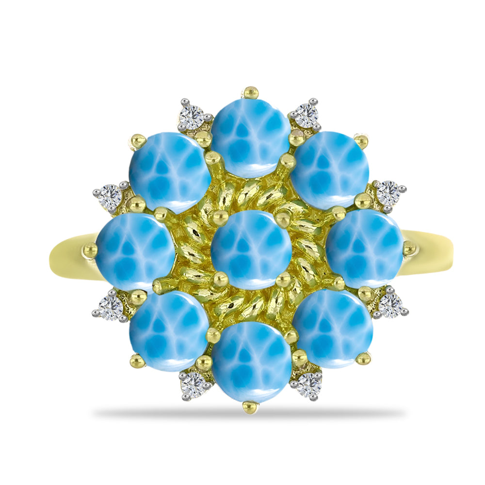 Goldplattierter Silberring mit Larimar und weißem Topas