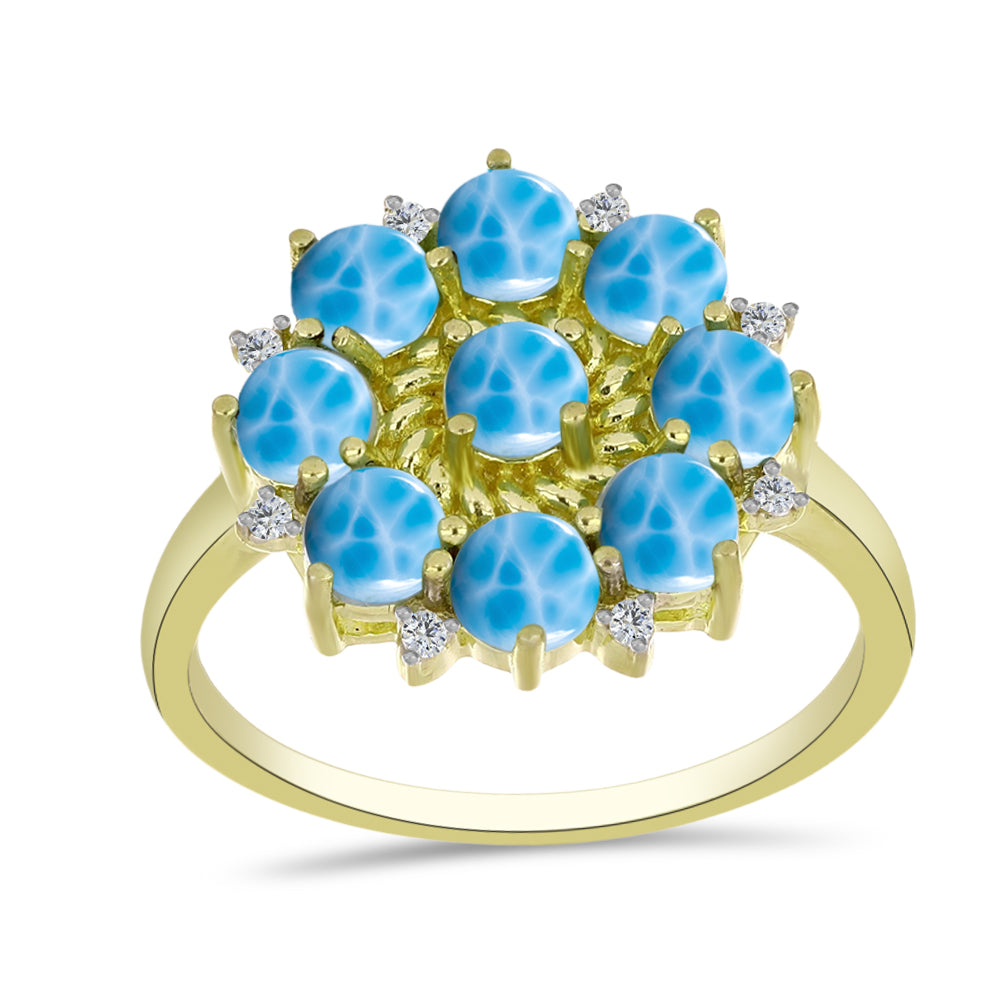 Goldplattierter Silberring mit Larimar und weißem Topas