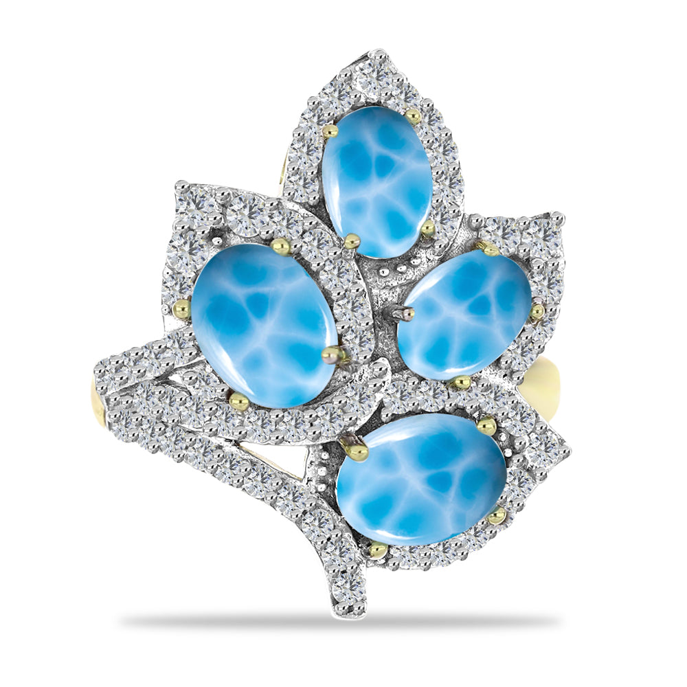Goldplattierter Silberring mit Larimar und weißem Topas