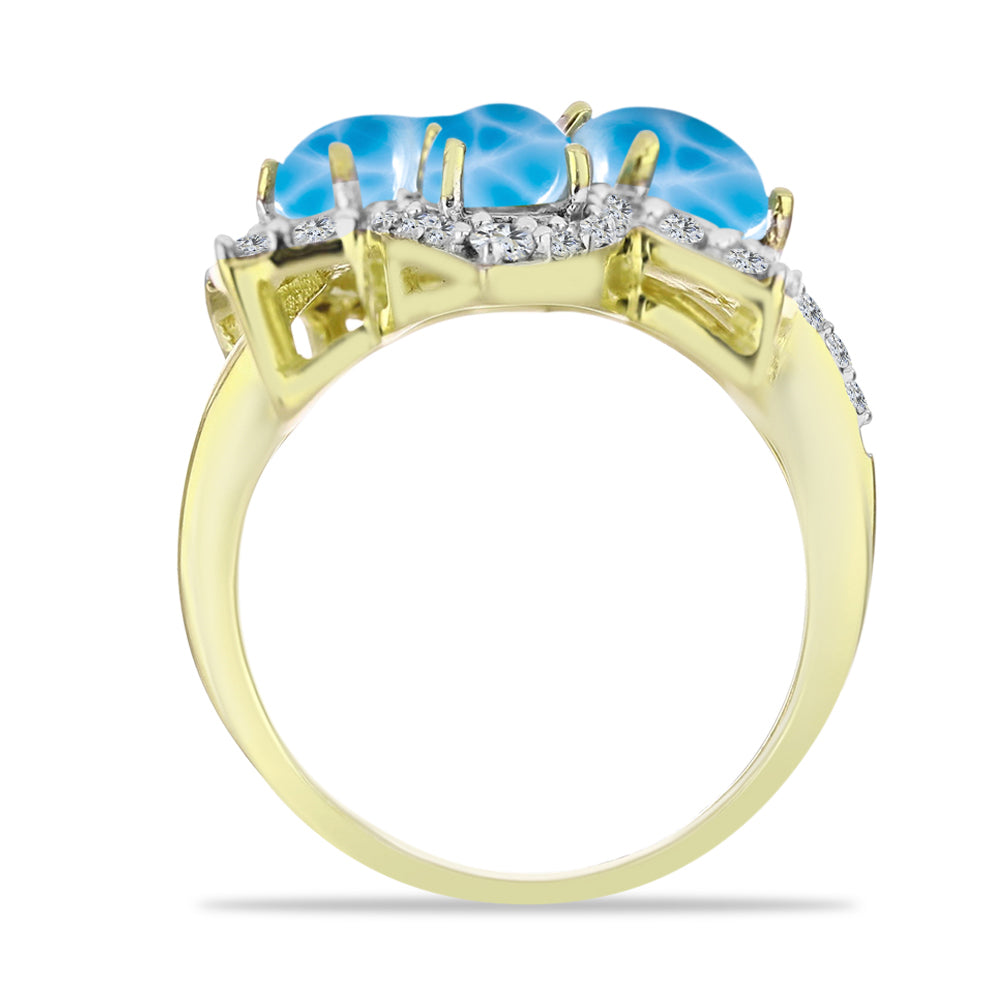 Goldplattierter Silberring mit Larimar und weißem Topas 2 